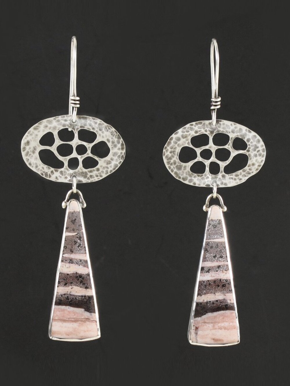 925 Sterling Silver and Hickoryite Dangle Earrings, Artisan Made